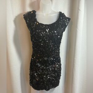 Flirt by Maggie Sottero Little Black Sequin Dress Formal Size 10 0423